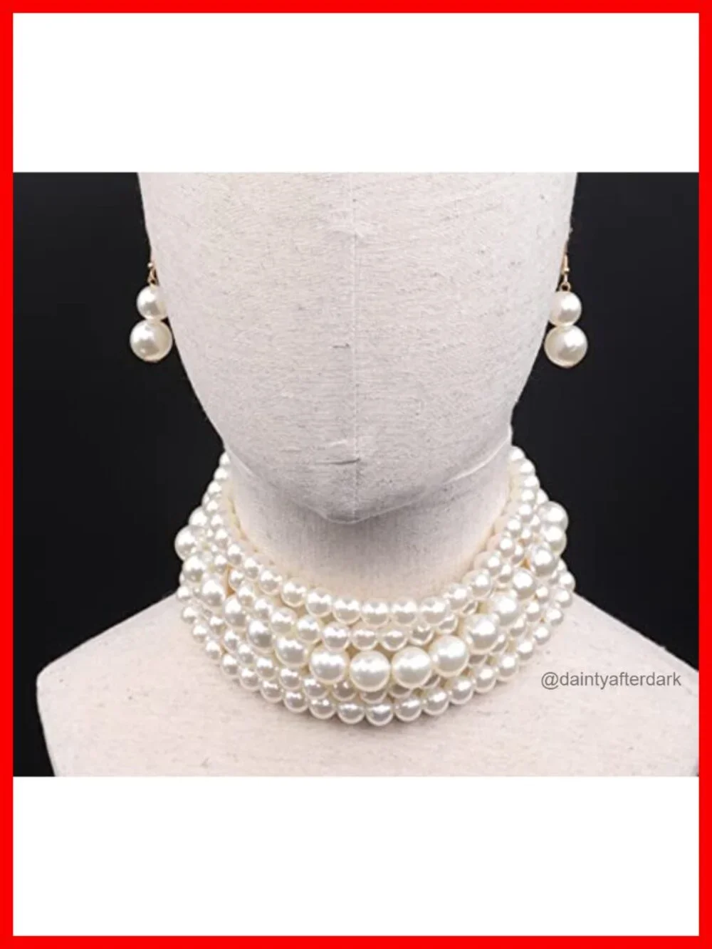 Multi-Layer Pearl Choker Necklace Earrings Set Lobster Clasp 16in